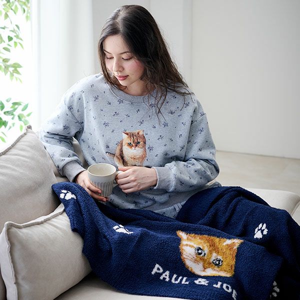 ラッピング済】ランダム猫足跡ジャガード ブランケット