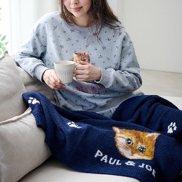 ラッピング済】ランダム猫足跡ジャガード ブランケット